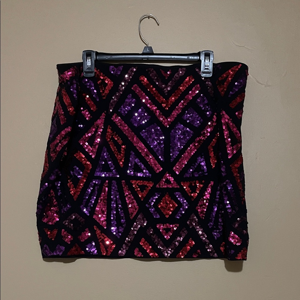 Express Geometric Sequin Mini Skirt - Purple and Pink